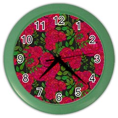 Seamless Pattern With Colorful Bush Roses Color Wall Clock