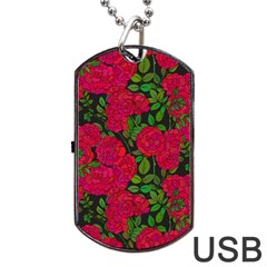 Seamless Pattern With Colorful Bush Roses Dog Tag Usb Flash (two Sides)