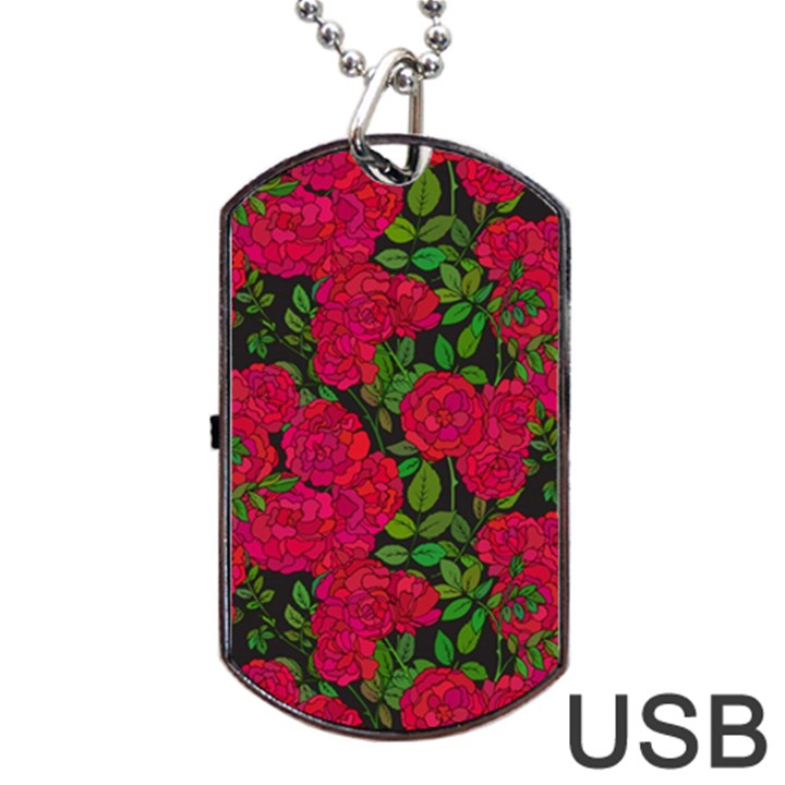 Seamless pattern with colorful bush roses Dog Tag USB Flash (Two Sides)