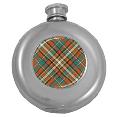 Tartan Scotland Seamless Plaid Pattern Vector Retro Background Fabric Vintage Check Color Square Round Hip Flask (5 Oz)