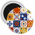 Mexican talavera pattern ceramic tiles with flower leaves bird ornaments traditional majolica style 3  Magnets Front