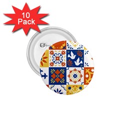 Mexican Talavera Pattern Ceramic Tiles With Flower Leaves Bird Ornaments Traditional Majolica Style 1 75  Buttons (10 Pack) by BangZart