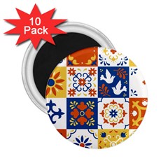 Mexican Talavera Pattern Ceramic Tiles With Flower Leaves Bird Ornaments Traditional Majolica Style 2 25  Magnets (10 Pack)  by BangZart