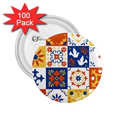 Mexican Talavera Pattern Ceramic Tiles With Flower Leaves Bird Ornaments Traditional Majolica Style 2 25  Buttons (100 Pack)  by BangZart