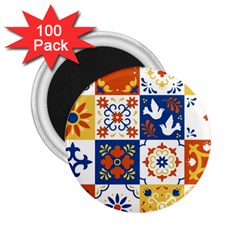 Mexican Talavera Pattern Ceramic Tiles With Flower Leaves Bird Ornaments Traditional Majolica Style 2 25  Magnets (100 Pack)  by BangZart