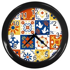 Mexican Talavera Pattern Ceramic Tiles With Flower Leaves Bird Ornaments Traditional Majolica Style Wall Clock (black) by BangZart