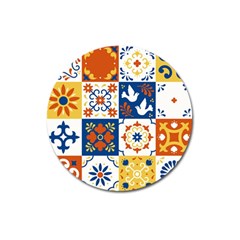 Mexican Talavera Pattern Ceramic Tiles With Flower Leaves Bird Ornaments Traditional Majolica Style Magnet 3  (round) by BangZart