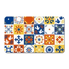 Mexican Talavera Pattern Ceramic Tiles With Flower Leaves Bird Ornaments Traditional Majolica Style Magnet (rectangular) by BangZart