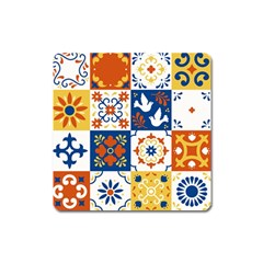 Mexican Talavera Pattern Ceramic Tiles With Flower Leaves Bird Ornaments Traditional Majolica Style Square Magnet by BangZart