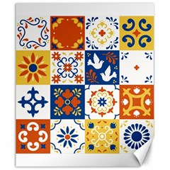 Mexican Talavera Pattern Ceramic Tiles With Flower Leaves Bird Ornaments Traditional Majolica Style Canvas 20  X 24  by BangZart