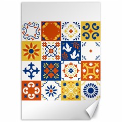 Mexican Talavera Pattern Ceramic Tiles With Flower Leaves Bird Ornaments Traditional Majolica Style Canvas 24  X 36  by BangZart