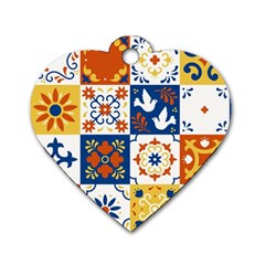 Mexican Talavera Pattern Ceramic Tiles With Flower Leaves Bird Ornaments Traditional Majolica Style Dog Tag Heart (two Sides) by BangZart