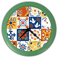 Mexican Talavera Pattern Ceramic Tiles With Flower Leaves Bird Ornaments Traditional Majolica Style Color Wall Clock by BangZart