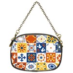 Mexican talavera pattern ceramic tiles with flower leaves bird ornaments traditional majolica style Chain Purse (Two Sides) Front