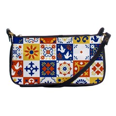 Mexican Talavera Pattern Ceramic Tiles With Flower Leaves Bird Ornaments Traditional Majolica Style Shoulder Clutch Bag