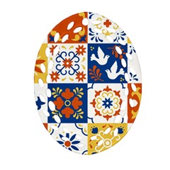 Mexican Talavera Pattern Ceramic Tiles With Flower Leaves Bird Ornaments Traditional Majolica Style Ornament (oval Filigree)