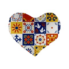 Mexican Talavera Pattern Ceramic Tiles With Flower Leaves Bird Ornaments Traditional Majolica Style Standard 16  Premium Flano Heart Shape Cushions by BangZart