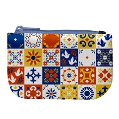 Mexican Talavera Pattern Ceramic Tiles With Flower Leaves Bird Ornaments Traditional Majolica Style Large Coin Purse by BangZart