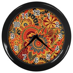 Bright Seamless Pattern With Paisley Elements Hand Drawn Wallpaper With Floral Traditional Wall Clock (black) by BangZart