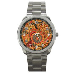 Bright Seamless Pattern With Paisley Elements Hand Drawn Wallpaper With Floral Traditional Sport Metal Watch by BangZart