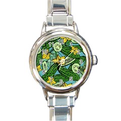 Seamless Pattern With Cucumber Slice Flower Colorful Hand Drawn Background With Vegetables Wallpaper Round Italian Charm Watch by BangZart