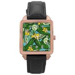 Seamless Pattern With Cucumber Slice Flower Colorful Hand Drawn Background With Vegetables Wallpaper Rose Gold Leather Watch  by BangZart