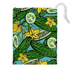 Seamless Pattern With Cucumber Slice Flower Colorful Hand Drawn Background With Vegetables Wallpaper Drawstring Pouch (5xl) by BangZart