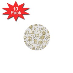 Birthday Party Seamless Pattern Gold Party Decor Elements Birthday Cake Gift Confetti Festive Event  1  Mini Buttons (10 Pack)  by BangZart