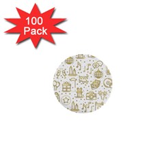 Birthday Party Seamless Pattern Gold Party Decor Elements Birthday Cake Gift Confetti Festive Event  1  Mini Buttons (100 Pack)  by BangZart