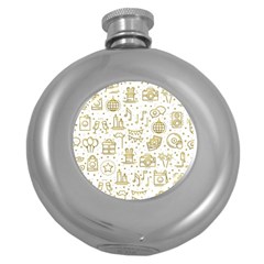 Birthday Party Seamless Pattern Gold Party Decor Elements Birthday Cake Gift Confetti Festive Event  Round Hip Flask (5 Oz)