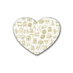 Birthday Party Seamless Pattern Gold Party Decor Elements Birthday Cake Gift Confetti Festive Event  Rubber Coaster (heart) 