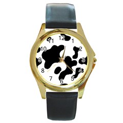 Cow Pattern Round Gold Metal Watch by BangZart