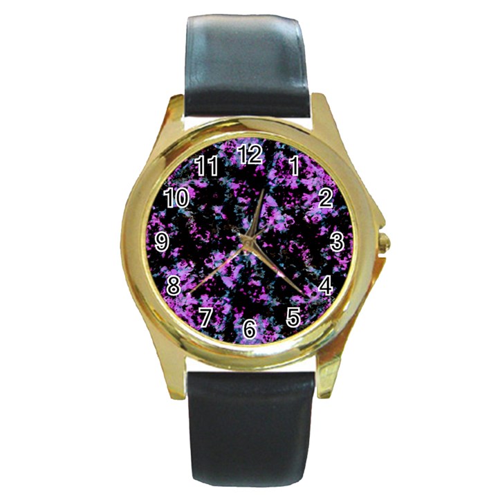 Abstract Intricate Texture Print Round Gold Metal Watch