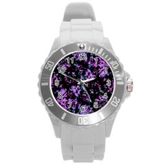 Abstract Intricate Texture Print Round Plastic Sport Watch (l)