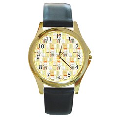 Abstract pattern Round Gold Metal Watch