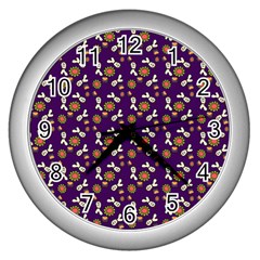 Clown Ghost Pattern Purple Wall Clock (silver) by snowwhitegirl