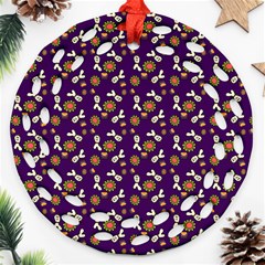 Clown Ghost Pattern Purple Ornament (round Filigree) by snowwhitegirl