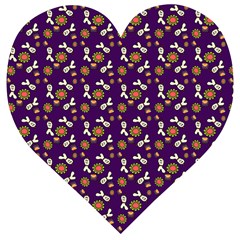 Clown Ghost Pattern Purple Wooden Puzzle Heart by snowwhitegirl