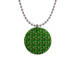 Clown Ghost Pattern Green 1  Button Necklace by snowwhitegirl