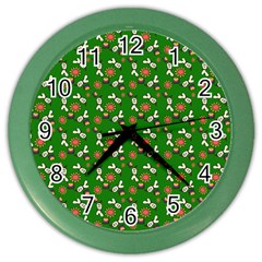 Clown Ghost Pattern Green Color Wall Clock by snowwhitegirl