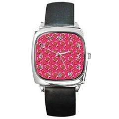 Clown Ghost Pattern Pink Square Metal Watch by snowwhitegirl