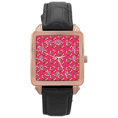 Clown Ghost Pattern Pink Rose Gold Leather Watch  by snowwhitegirl