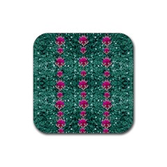 Flowers Love And Silver Metal Hearts Is Wonderful As Sunsets Rubber Coaster (square)  by pepitasart