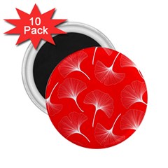 White Abstract Flowers On Red 2 25  Magnets (10 Pack)  by Dushan