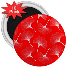 White Abstract Flowers On Red 3  Magnets (10 Pack)  by Dushan