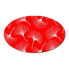 White Abstract Flowers On Red Oval Magnet by Dushan