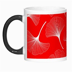 White Abstract Flowers On Red Morph Mugs by Dushan