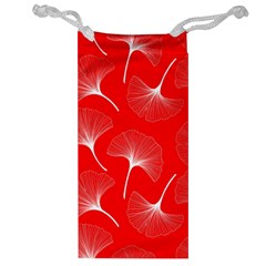 White Abstract Flowers On Red Jewelry Bag by Dushan