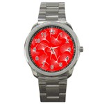 White abstract flowers on red Sport Metal Watch Front