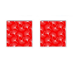 White Abstract Flowers On Red Cufflinks (square) by Dushan